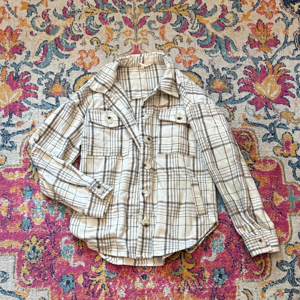 Vanilla Bay Cream and Brown Plaid Button-Up